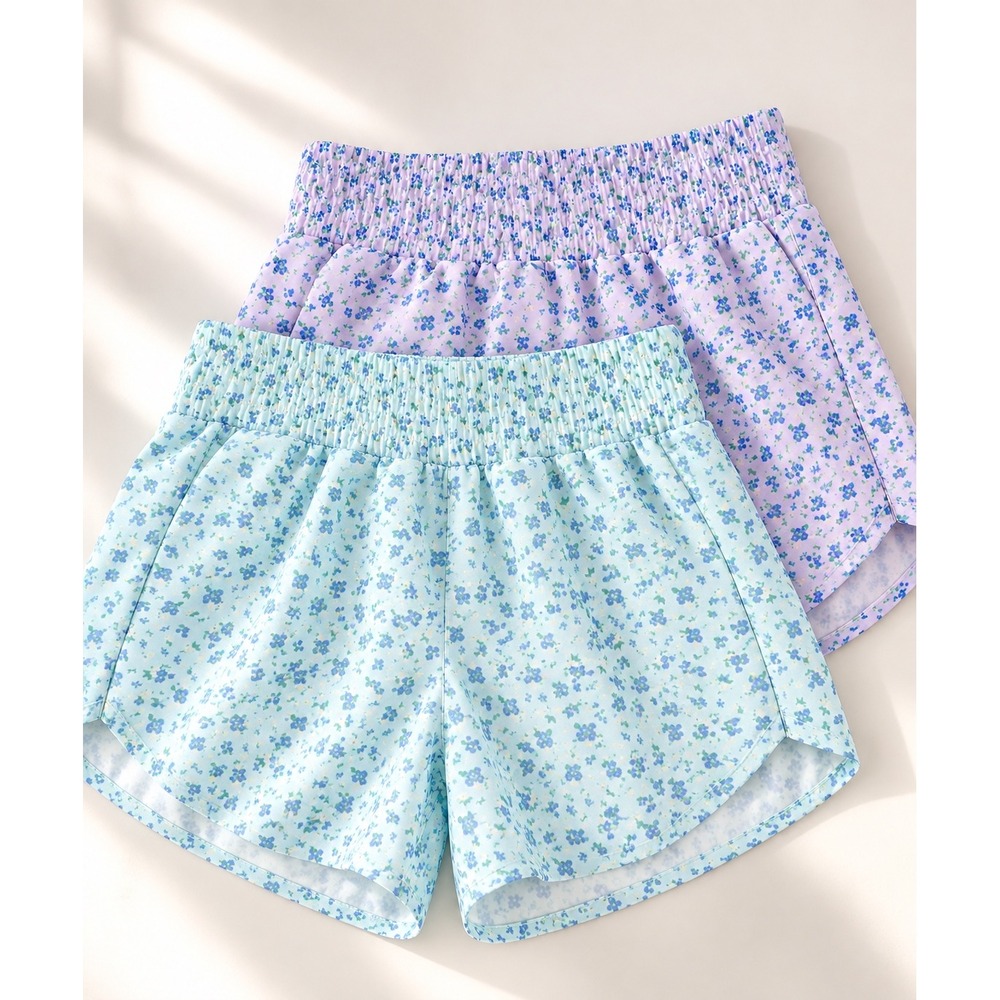 Old Navy Active Go-Dry Floral Shorts 2 Pack Girls XL 14-16 Mint Purple Smocked